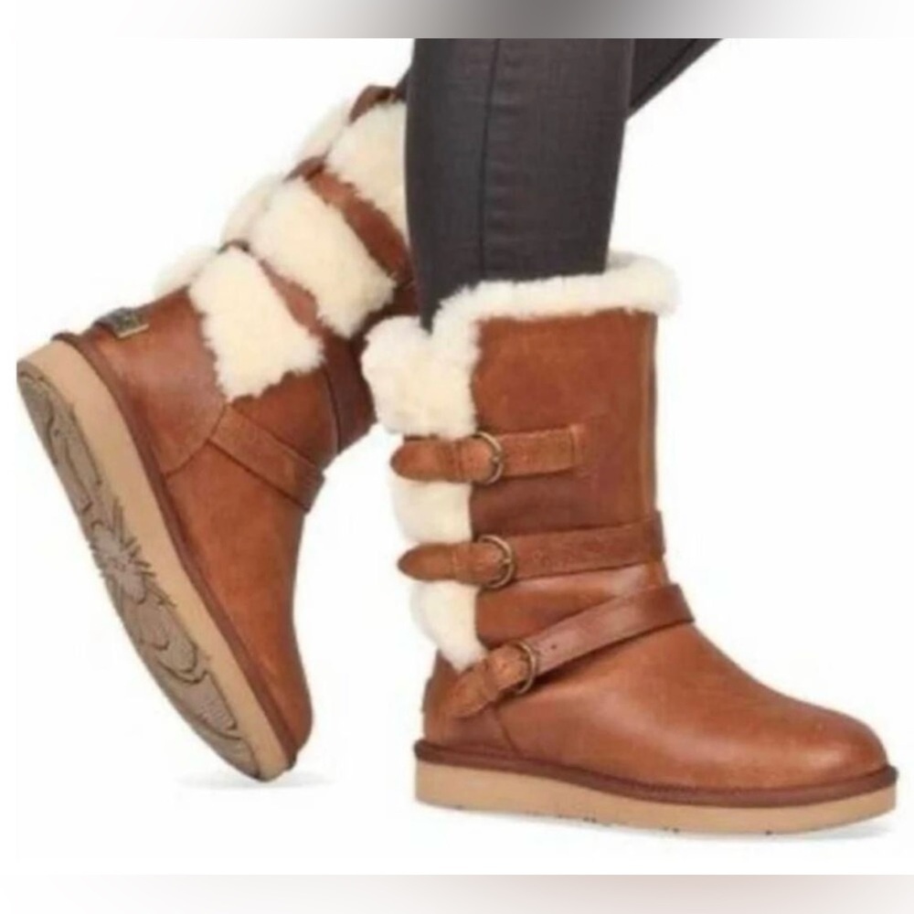 UGG Brown Ankle Boots with Cream Fur